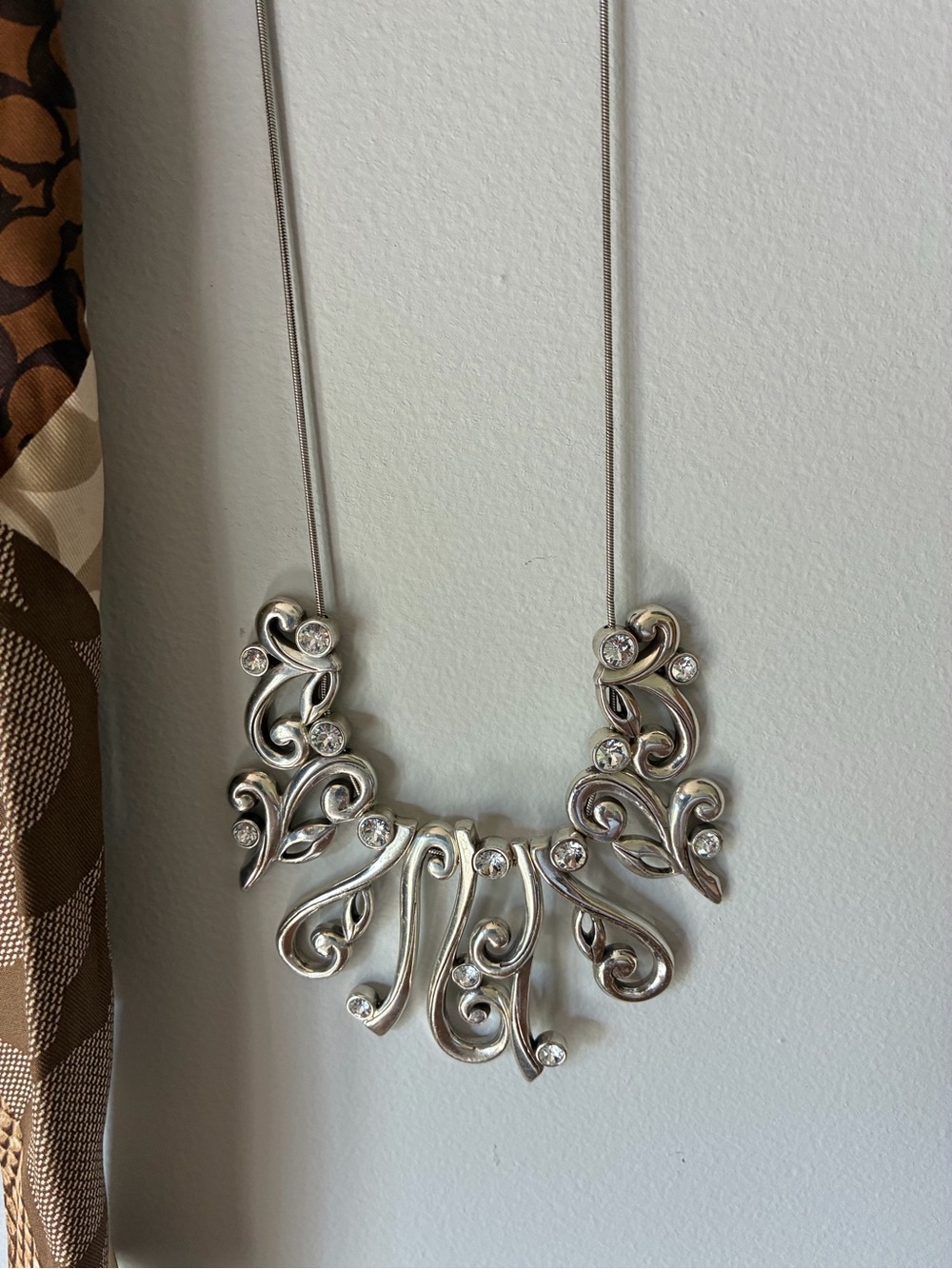 BRIGHTON CONCERTO Scrollwork SILVER Statement Necklace, Elegant Women's Jewelry
